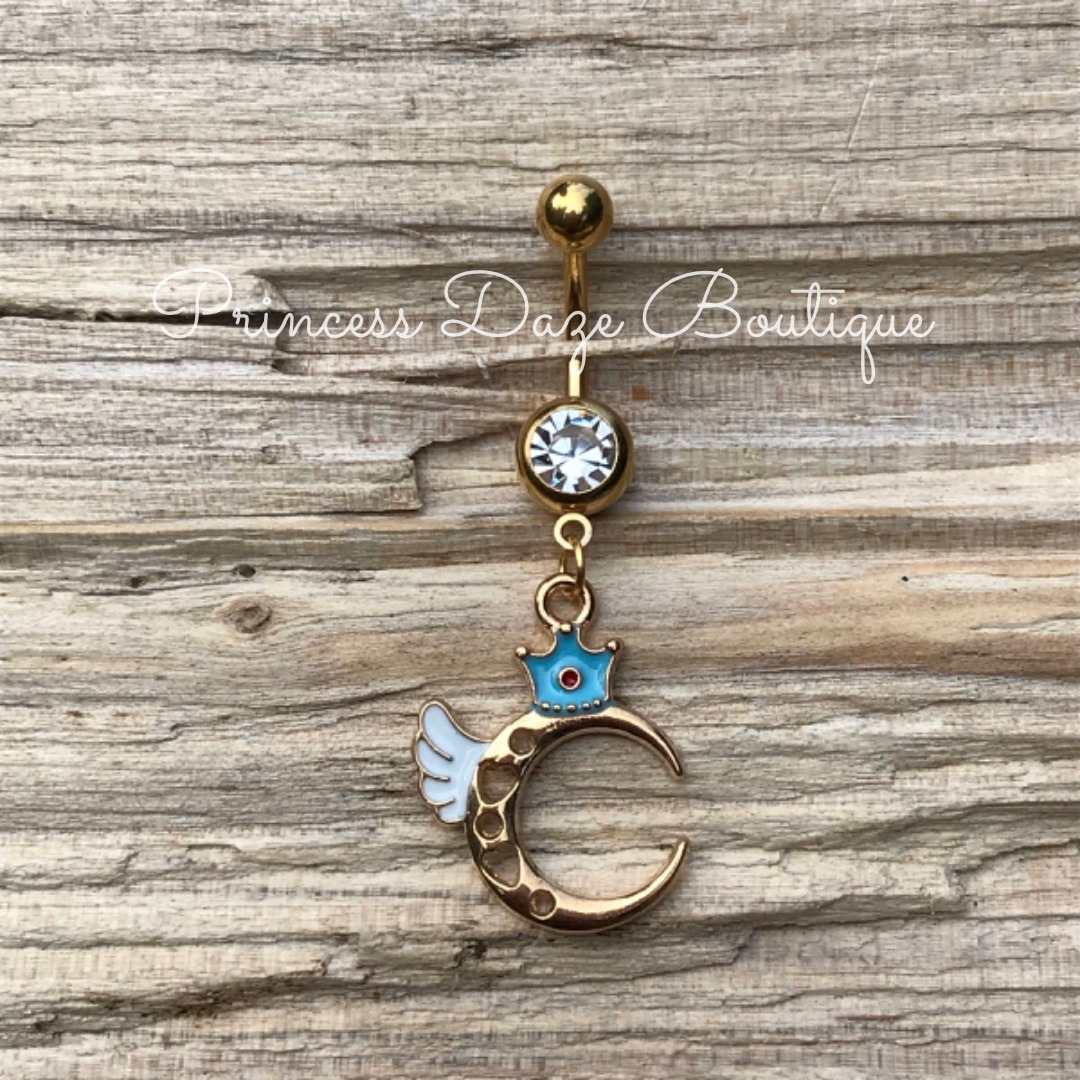 Gold Moon Wing Belly Button Ring